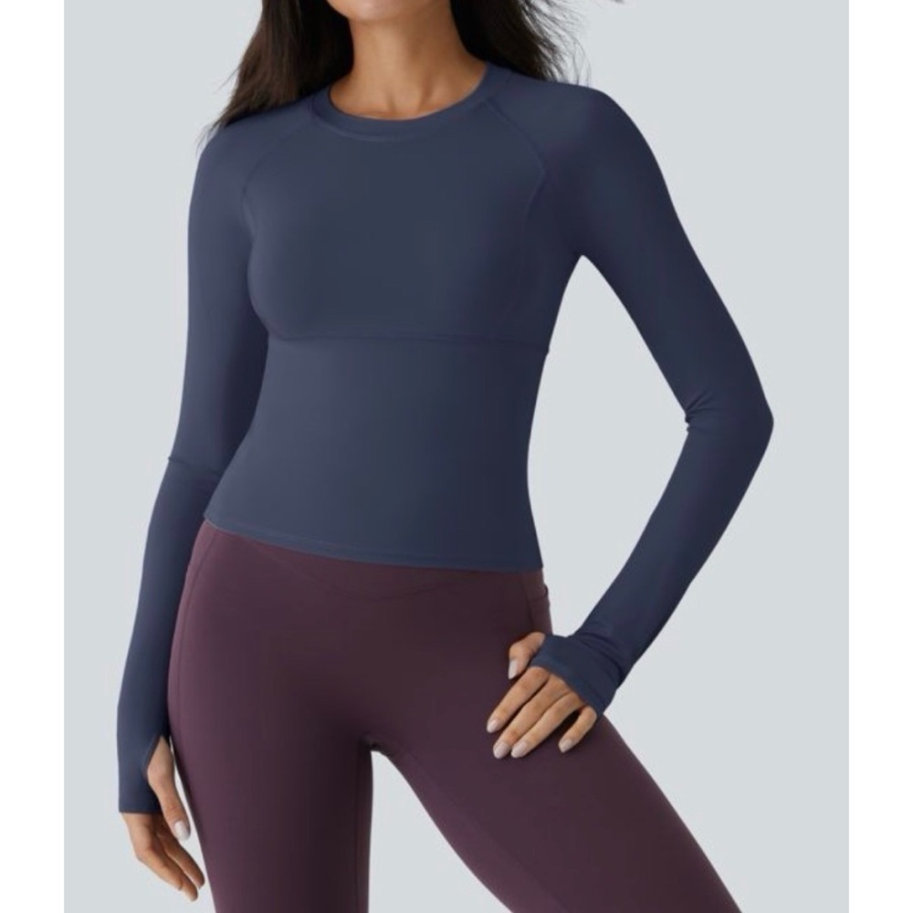 Halara Solid Thumb Hole Yoga Sports Top Navy